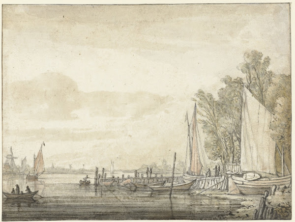 Boten bij een steiger in een rivier 1641   1642