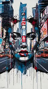 Street Art Portrait Over Times Square Graffiti Style