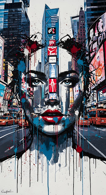 Street Art Portrait Over Times Square Graffiti Style - Free mobile Wallpaper