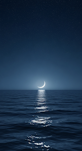 Starry Night Over Deep Ocean with Crescent Moon Reflection Path