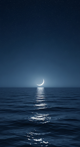 Crescent Moon Reflecting on Ocean