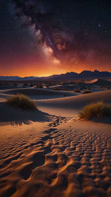 Desert Dunes Night Sky Milky Way Panorama - Free mobile Wallpaper