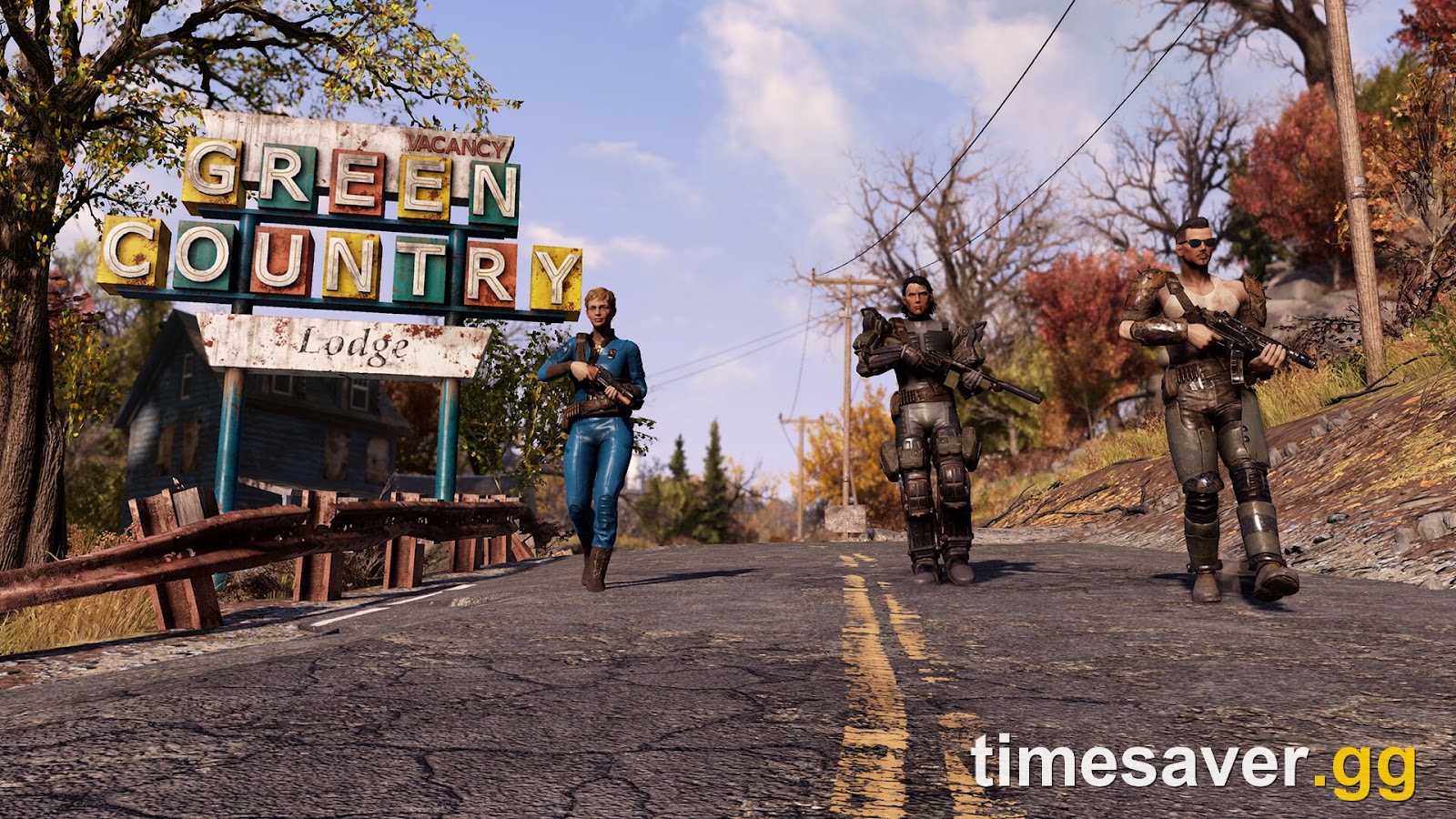 Fallout 76 players in heavy combat gear in Appalachia