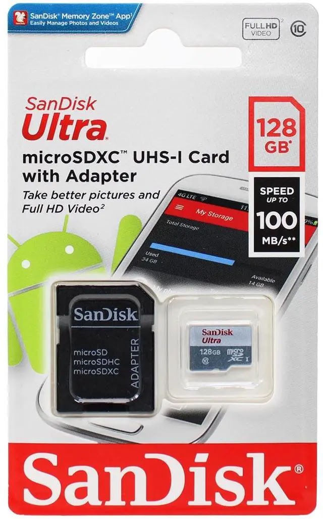 SanDisk 128GB microSDXC UHS-I Memory Card with Adapter
