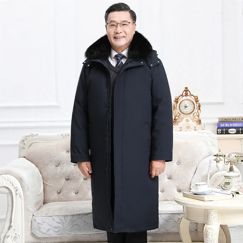 Men's down coat, long, with removable lining
