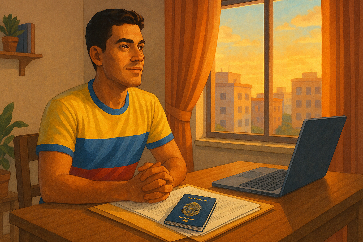 venezolano en el exterior organizando apostilla de documentos venezolanos en una mesa