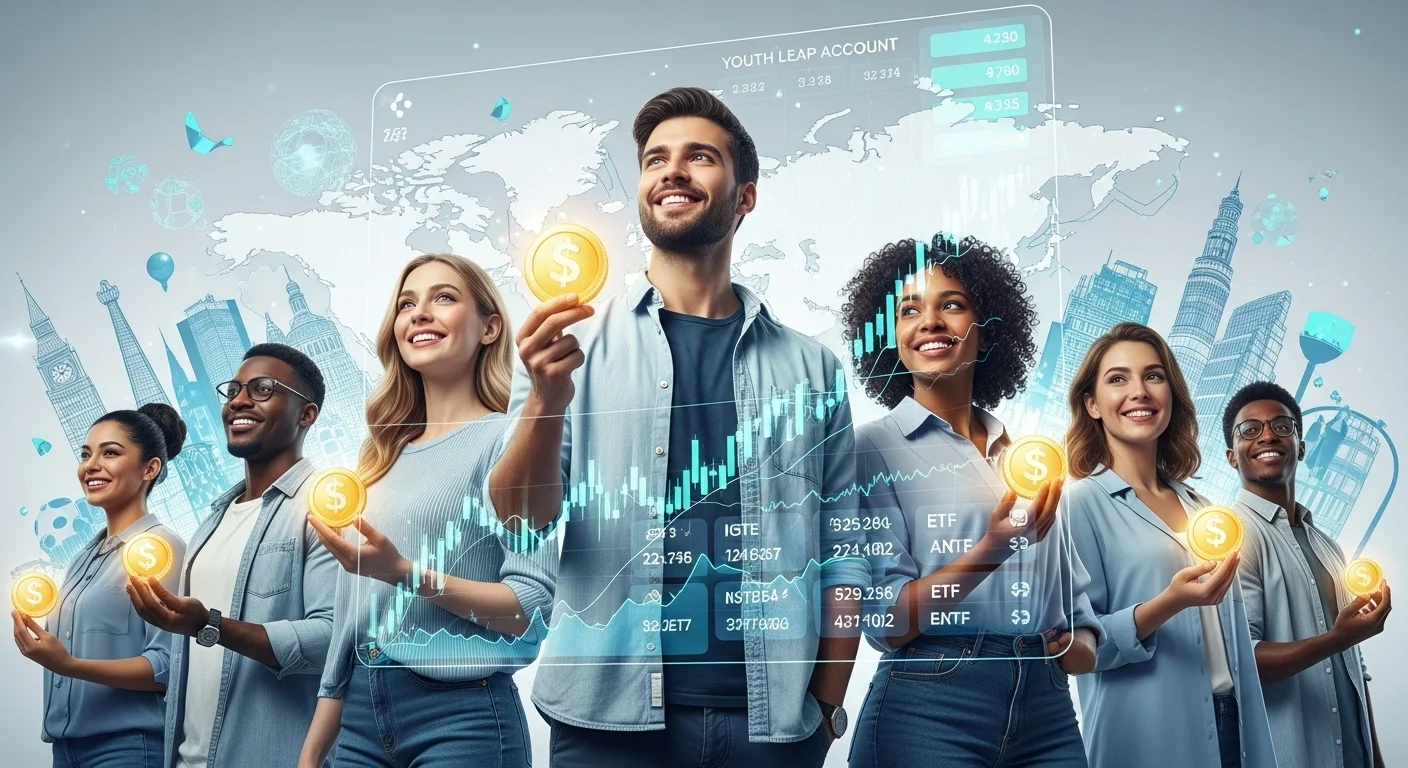 2026년 청년도약계좌 만기 자금을 활용하여 해외 ETF에 투자하는 MZ세대가 글로벌 시장을 분석하며 미래를 계획하는 모습