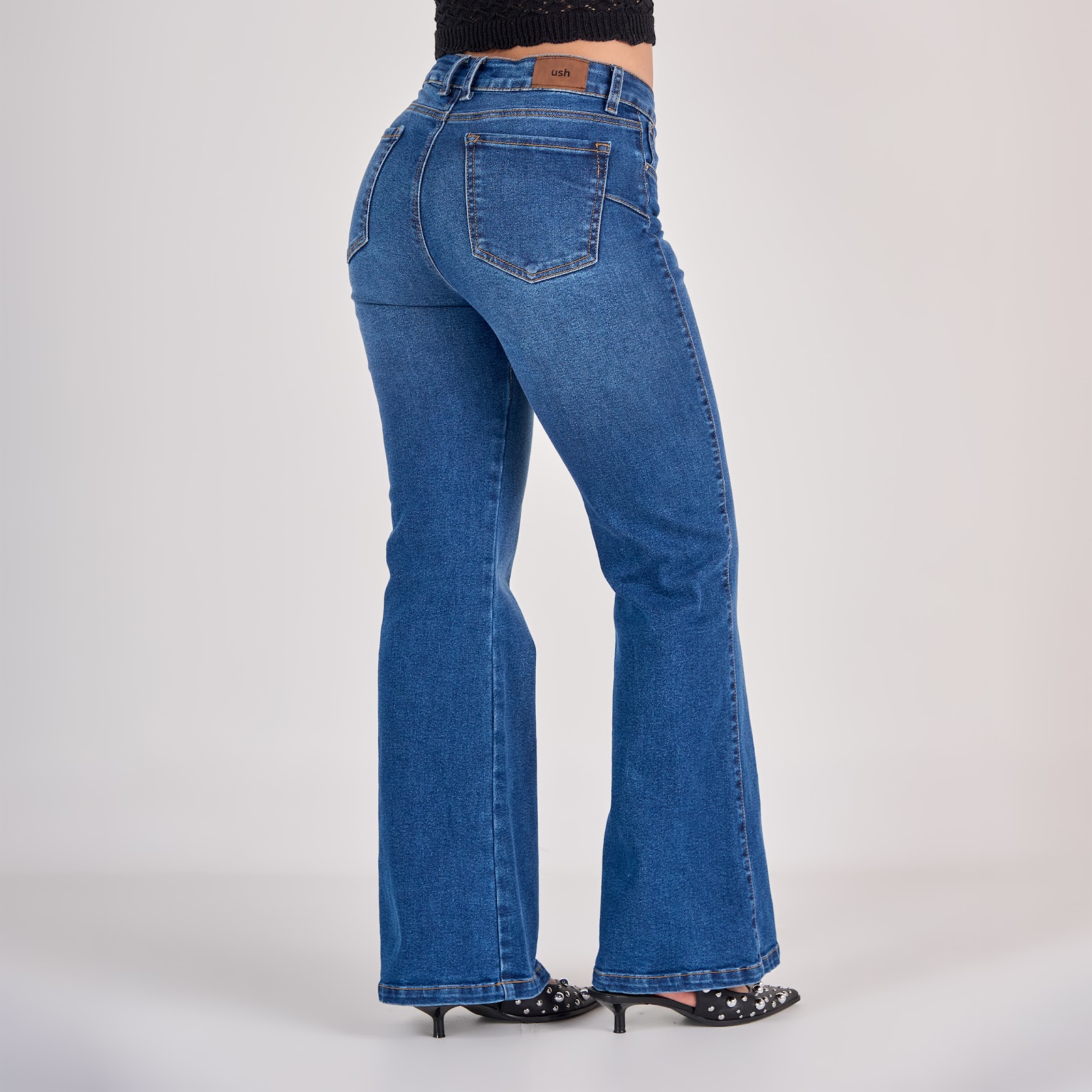 Jean dama flare tiro medio licrado, color Azul oscuro - Vista 4