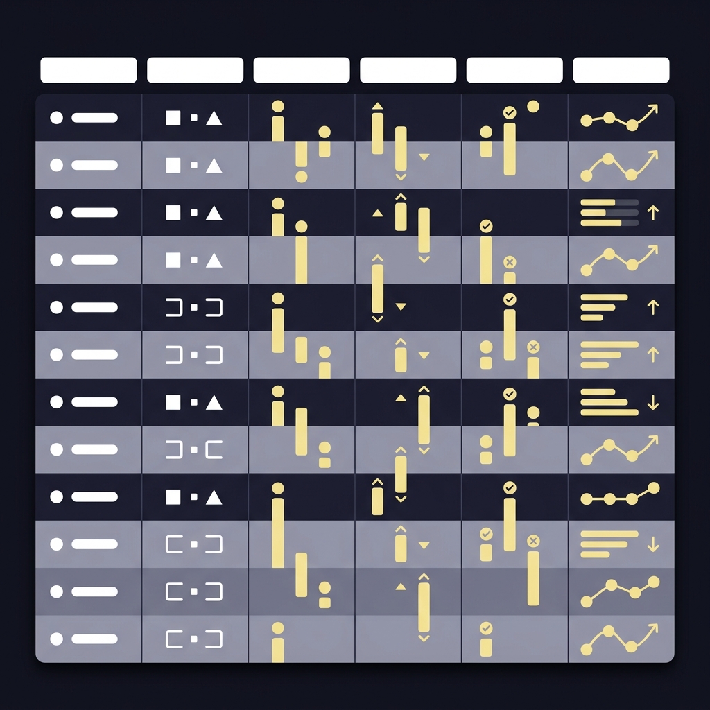 Minimalist 2D vector spreadsheet mockup in Funded Plays colors showing six column zones date event open price bet price close price and CLV indicators illustrating betting line movement