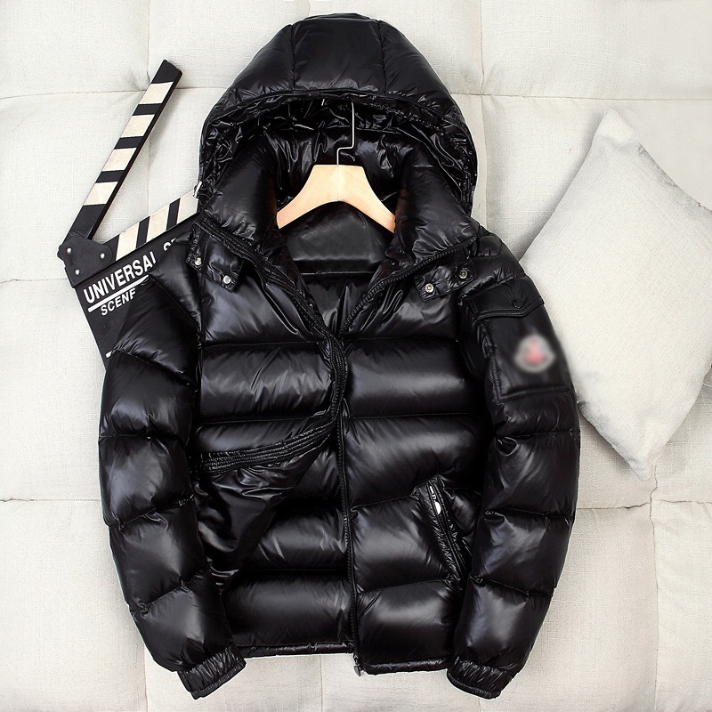 Short men's down jacket, hood, white duck down