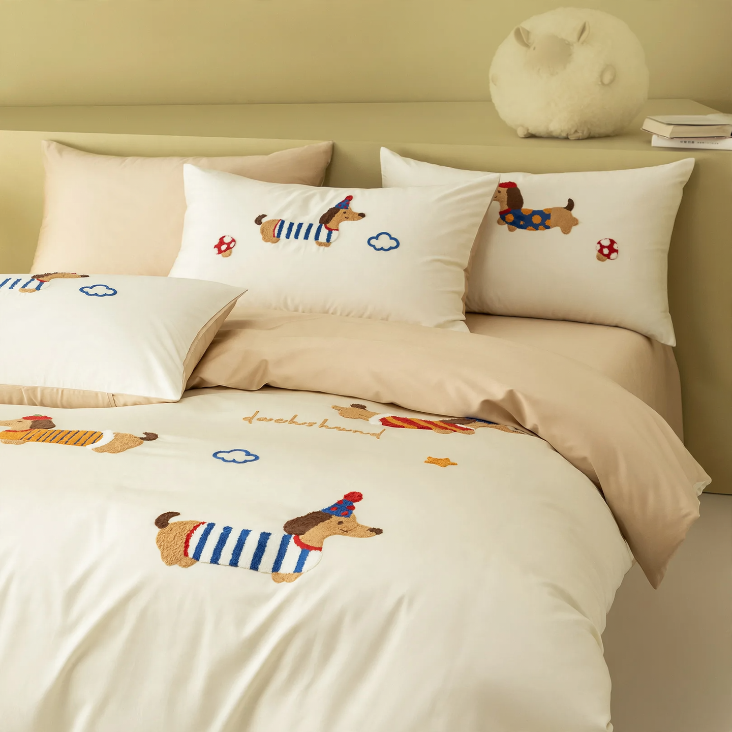 Children's cotton bedding with hand embroidery, 4-piece