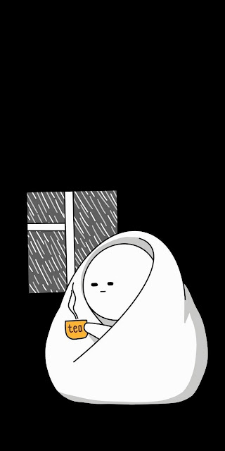 Cozy figure wrapped in blanket sipping tea during rainy night - Free mobile Wallpaper