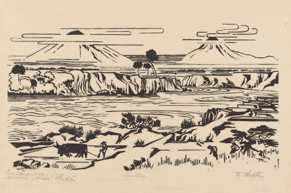 Landschap Midden Java Merbaboe Merapi Ello rivier 1923
