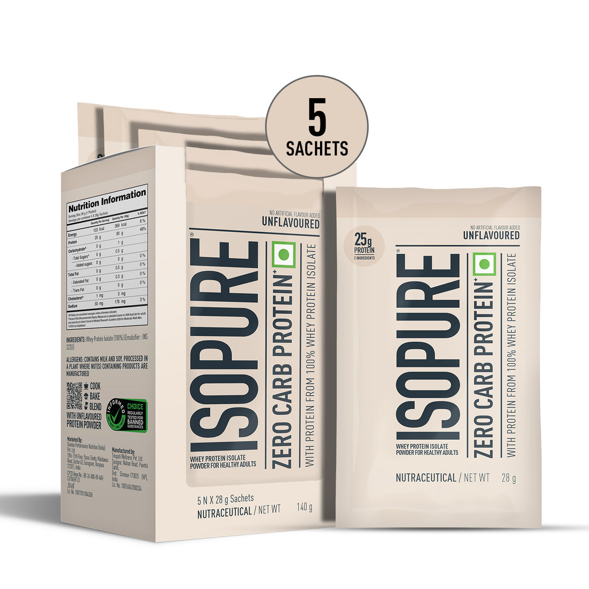 Isopure Zero Carb — Unflavoured, 5 Sachets