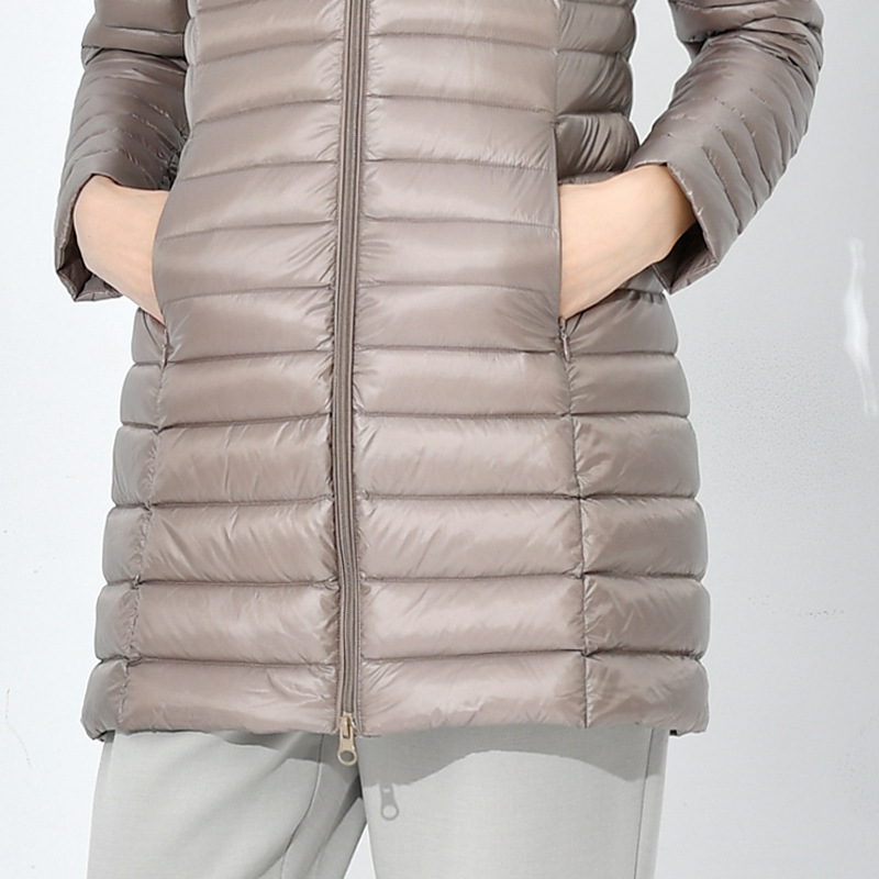 Women’s down coat, mid-length, standing collar