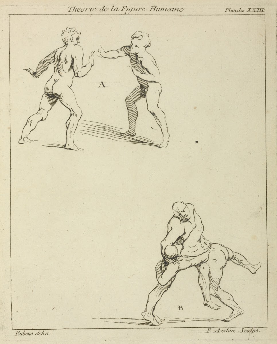 Two pairs of figures one pair extending right arms toward each other the other p