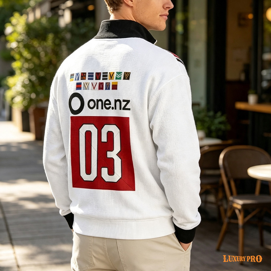 AOP MEG Waffle Stand Collar Zip Hoodie Pockets Cuff Sleeves