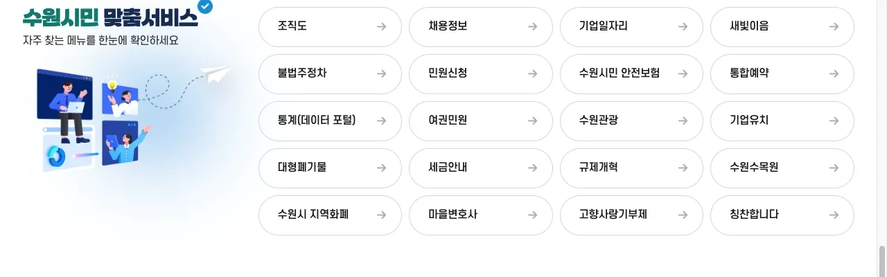 수원특례시청 누리집의 수원시 지역화폐 카드 신청·앱 발급 2026 안내 화면