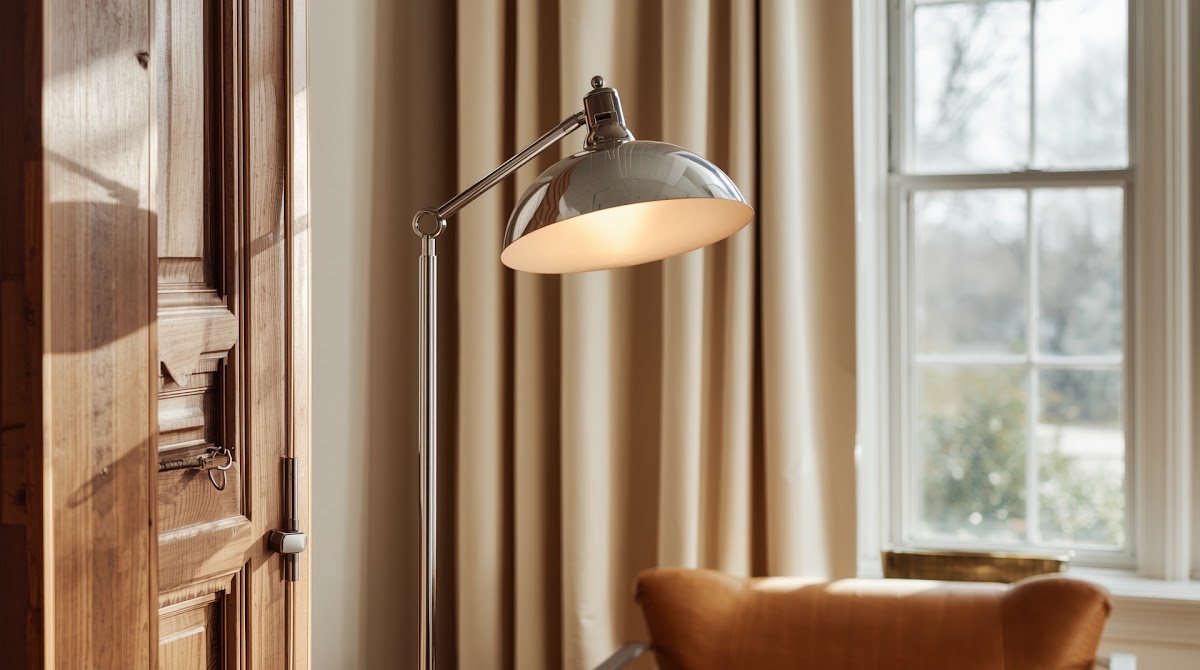 How to Warm Up Chrome Floor Lamps in a Modern Living Room - microfiber care for polished chrome beside wood furniture