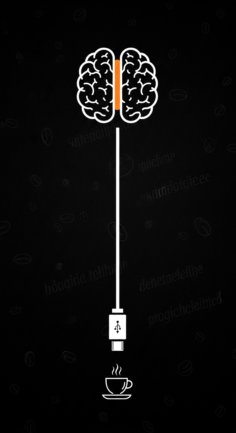 Abstract Graphic Illustration of a Brain Charging via USB-C Coffee Connector on Black - Free 4K mobile Wallpaper