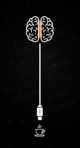 Abstract Graphic Illustration of a Brain Charging via USB-C Coffee Connector on Black