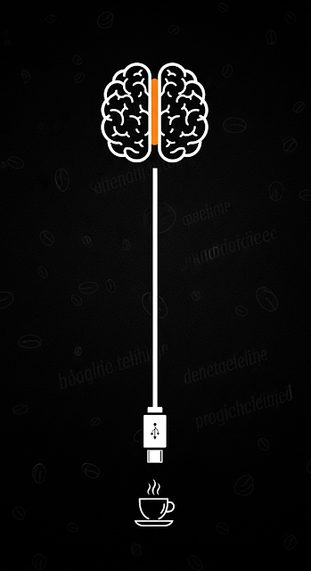 Abstract Graphic Illustration of a Brain Charging via USB-C Coffee Connector on Black