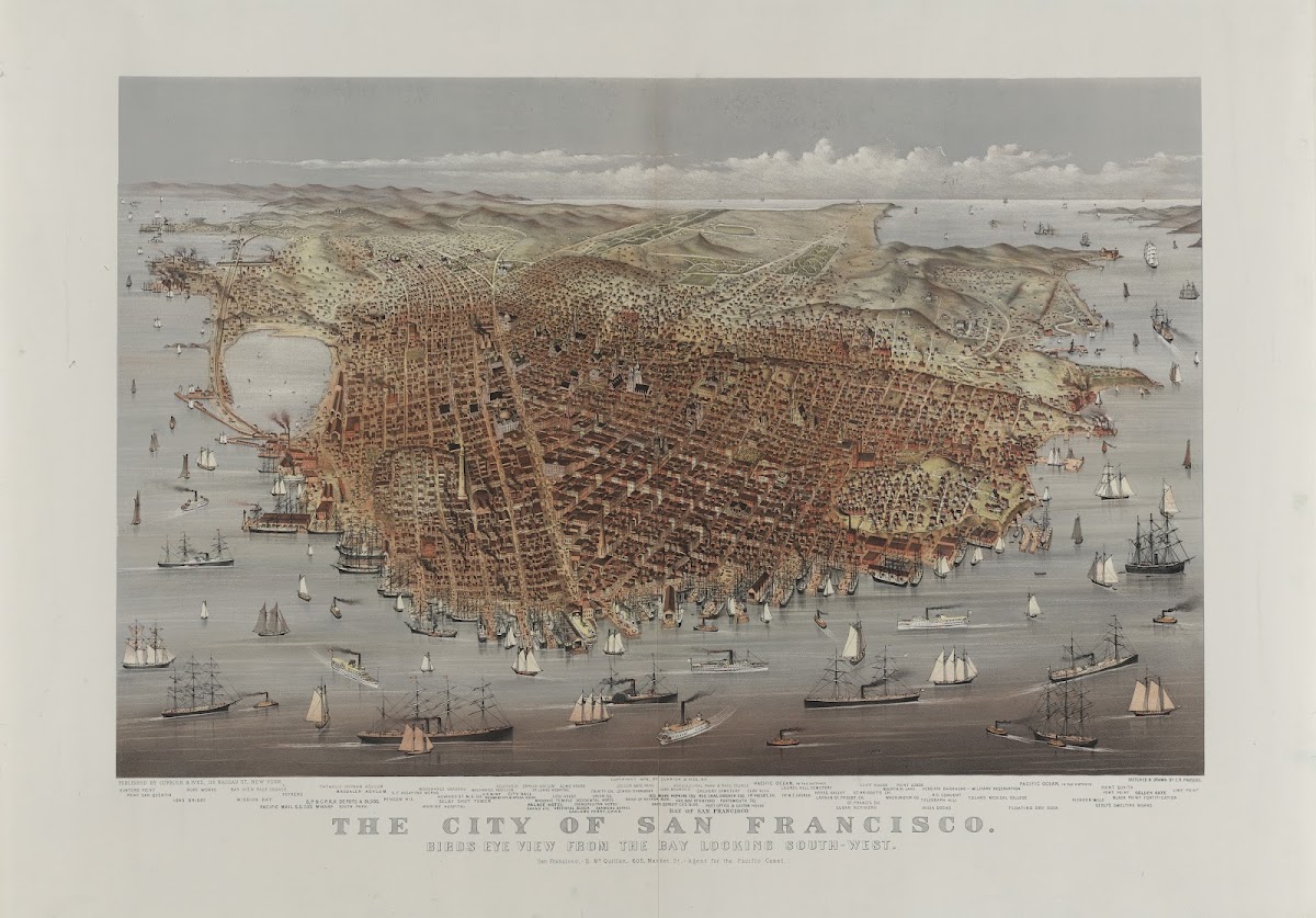 The City of San Francisco Birds eye view from the bay looking south west 1878