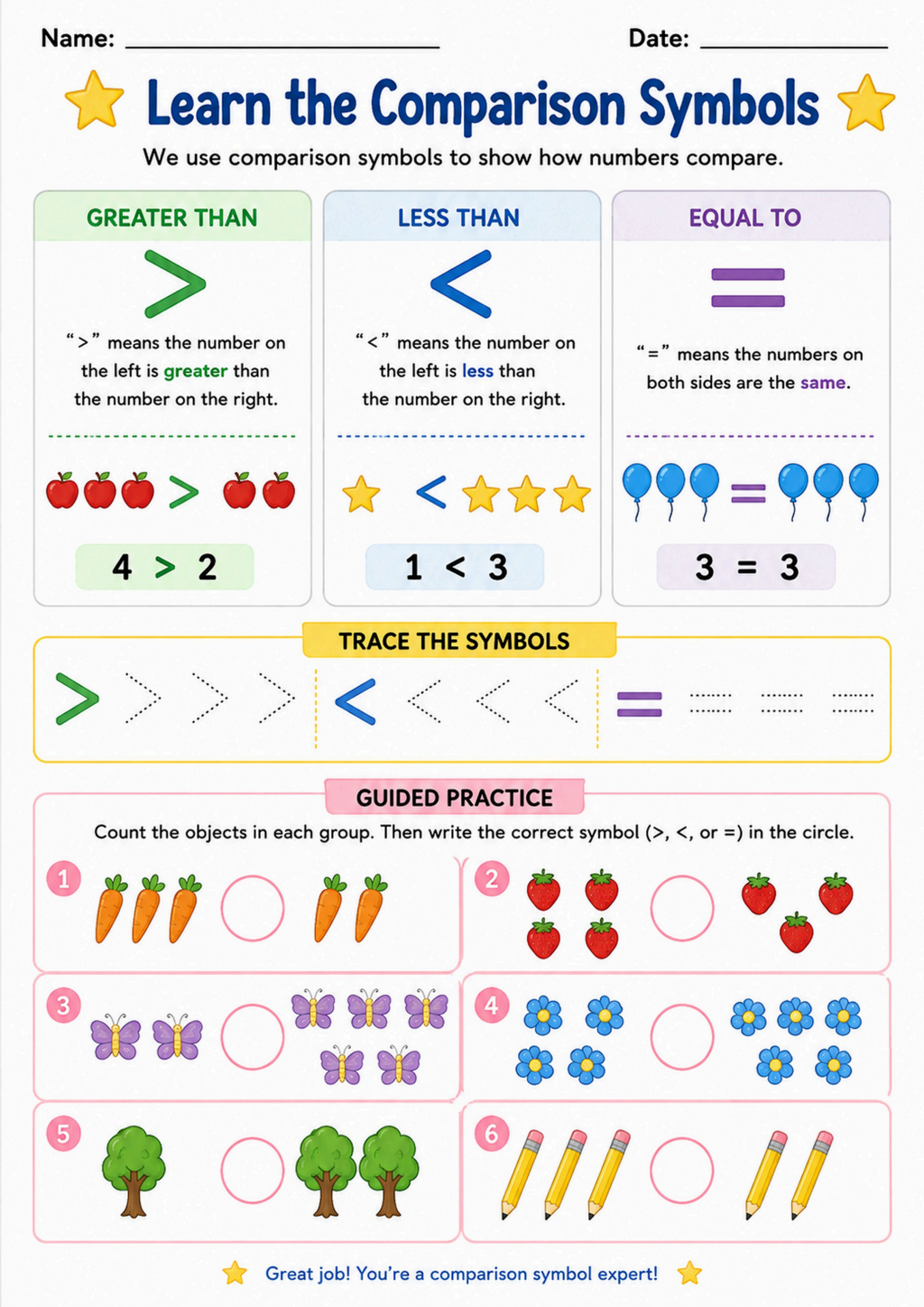 Learn the Comparison Symbols Worksheet