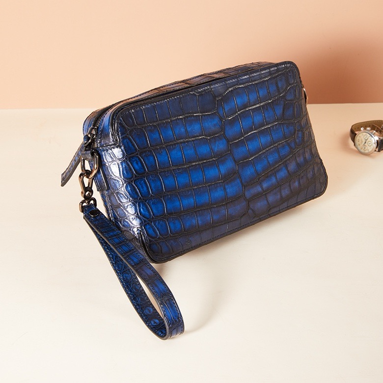 tobacco and crescent blue genuine alligator belly leather shoulder bags for men - detail 3.1
