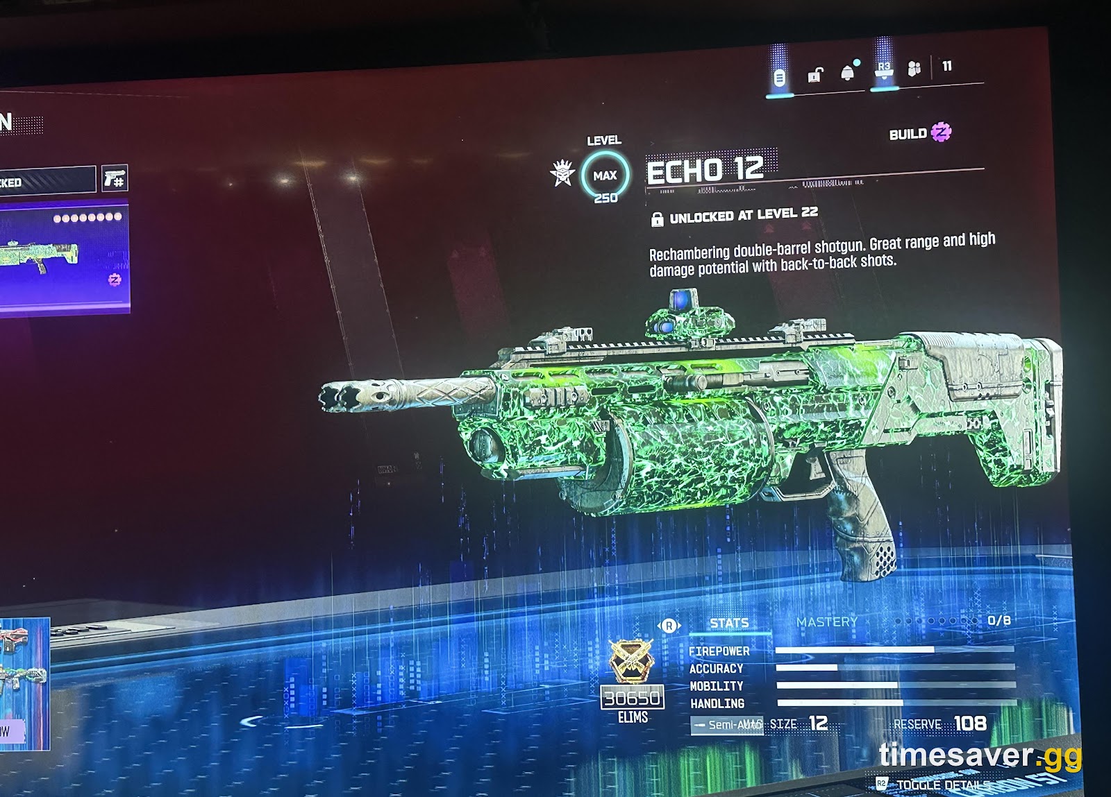 A Black Ops 7 weapon at max Level 250 in the progression screen — the Weapon Prestige Master tier Cold Snap requires on 50 different guns
