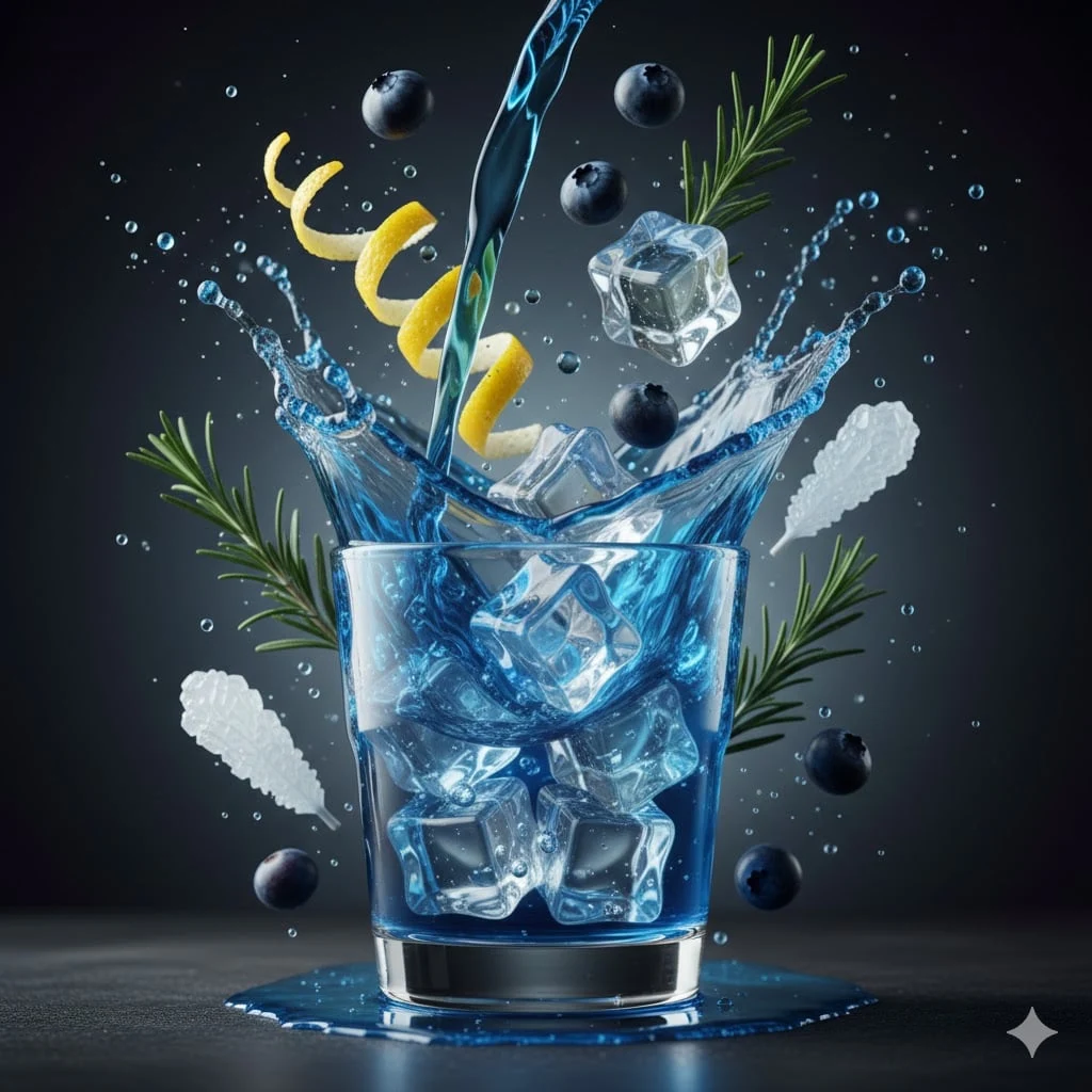 Fotografía de alimentos hiperrealista, ultra alta definición, ingredientes y líquidos flotantes dinámicos, ingredientes...