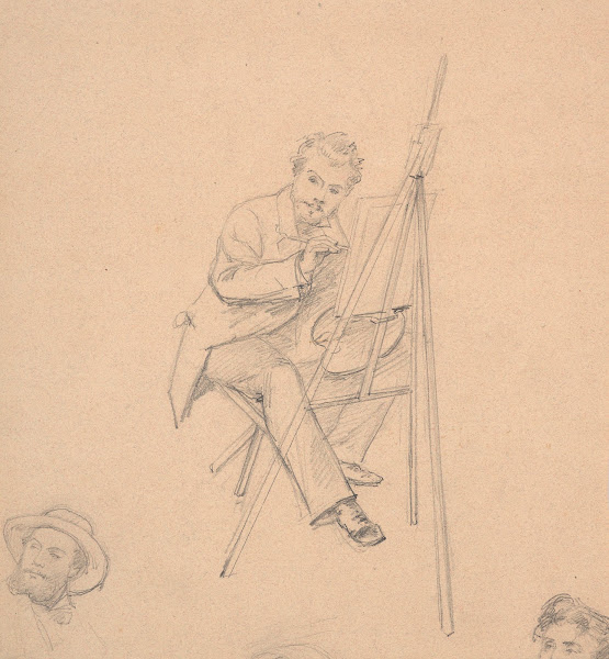 Artist painting at his easel