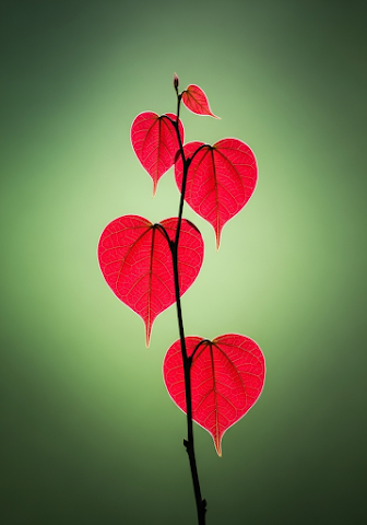 Red Heart Leaves Branch
