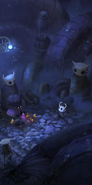 Hollow Knight Rainy Merchant Den Full HD iPhone Wallpaper Background