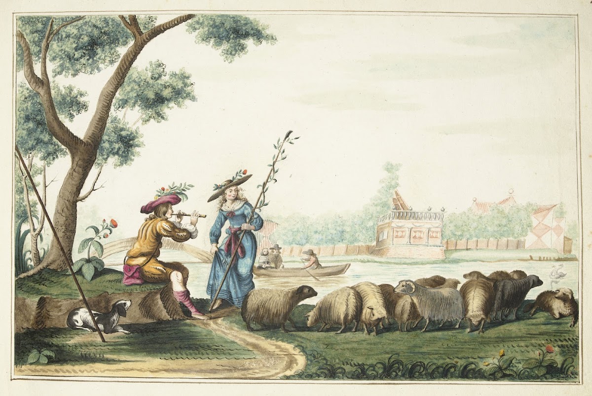 Pastorale voorstelling aan een rivier 1655