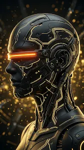 Profile of a Cybernetic Android with Glowing Gold Circuits