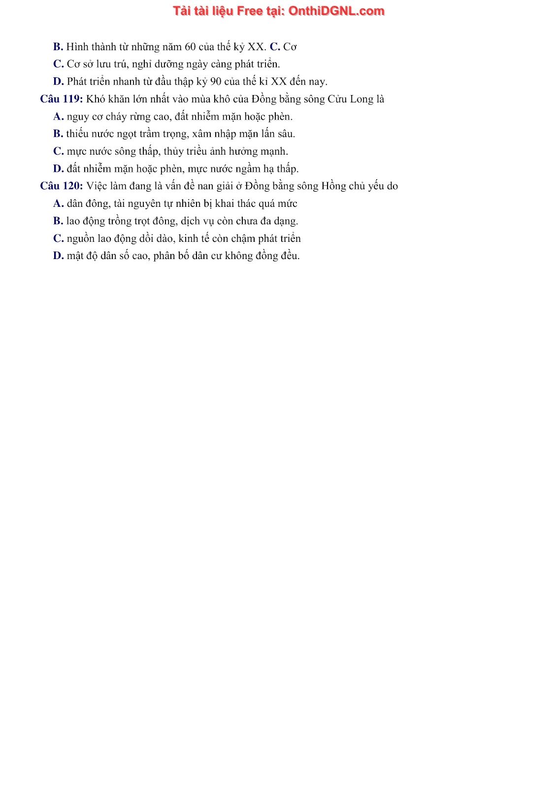 150bài tập môn Địa Lý - Ôn thi ĐGNL ĐHQG TP hà nội Phần 4