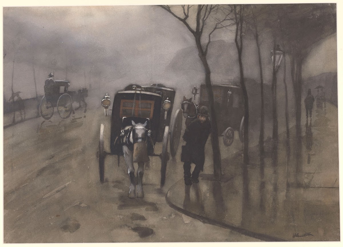 Wachtende rijtuigen Londen 1880 1900