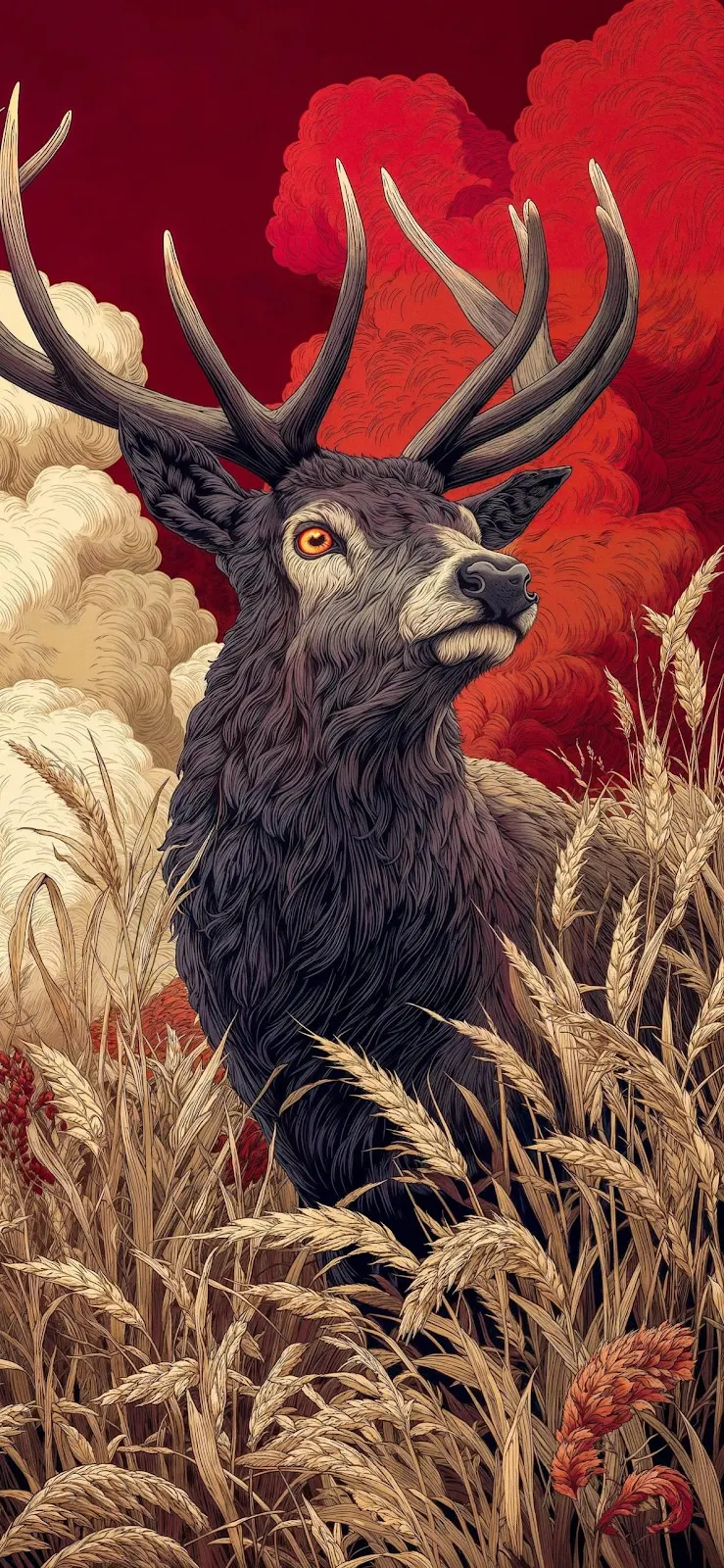 Majestic Deer In Wheat Field - Graphic Illustration Full HD iPhone Wallpaper (1185x2567)