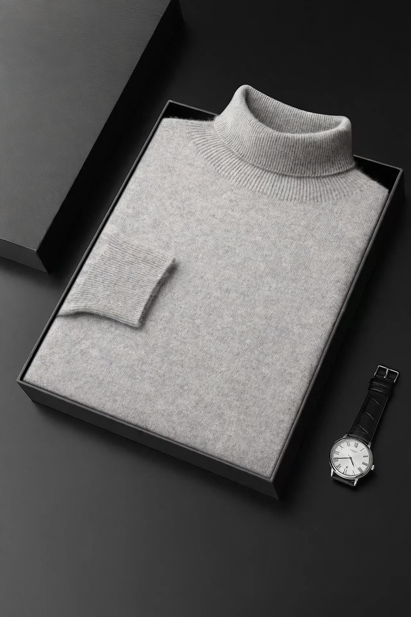 Men's cashmere turtleneck sweater, simple and elegant