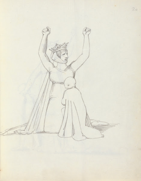 Mrs Siddons kneeling with arms raised over her head hands are curled into fist 1
