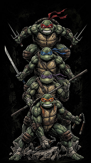 Graphic Illustration of Four Mutant Ninja Turtle Warriors Stacked Vertically - Free mobile Wallpaper