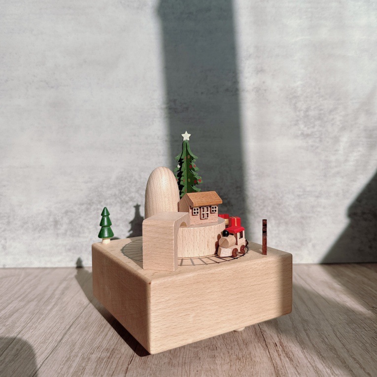 Spieluhr aus Buchenholz, handbemaltes Design
