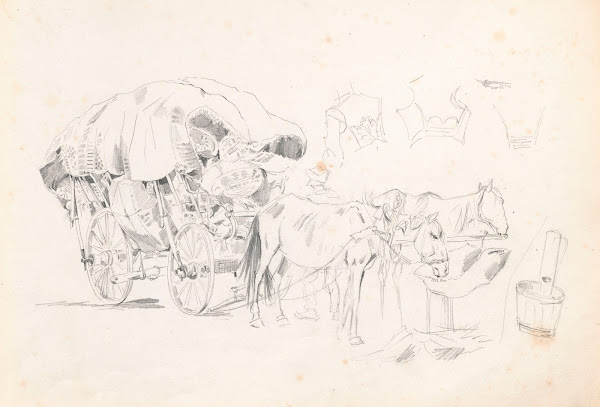 Loaded farm cart two unharnessed horses 1881   1883