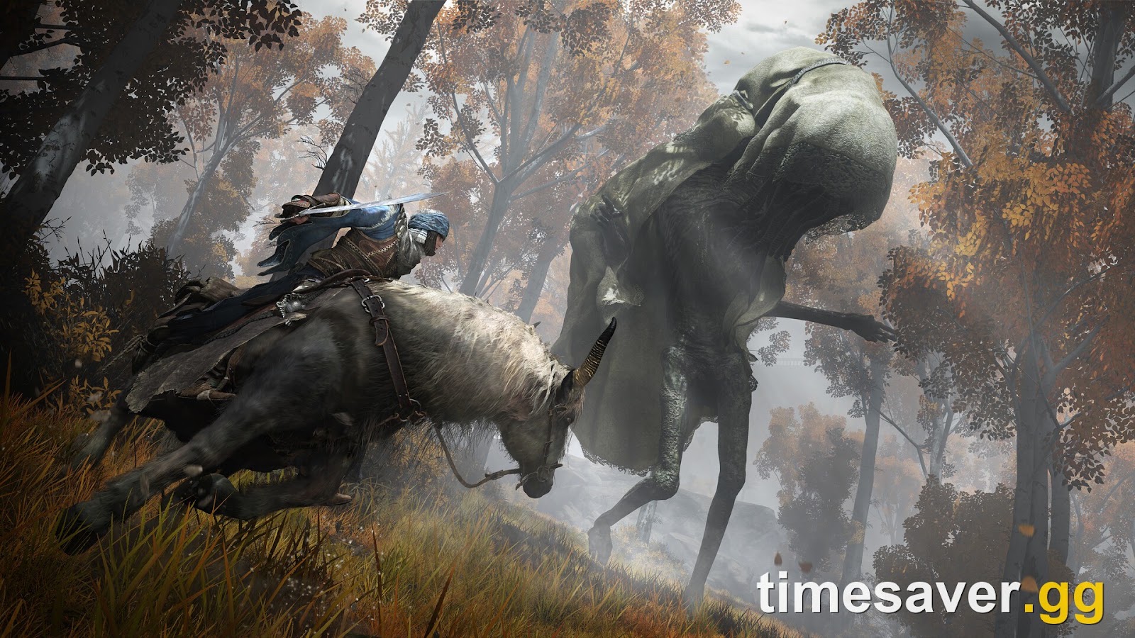 Tarnished charging on Torrent against an enemy in ELDEN RING