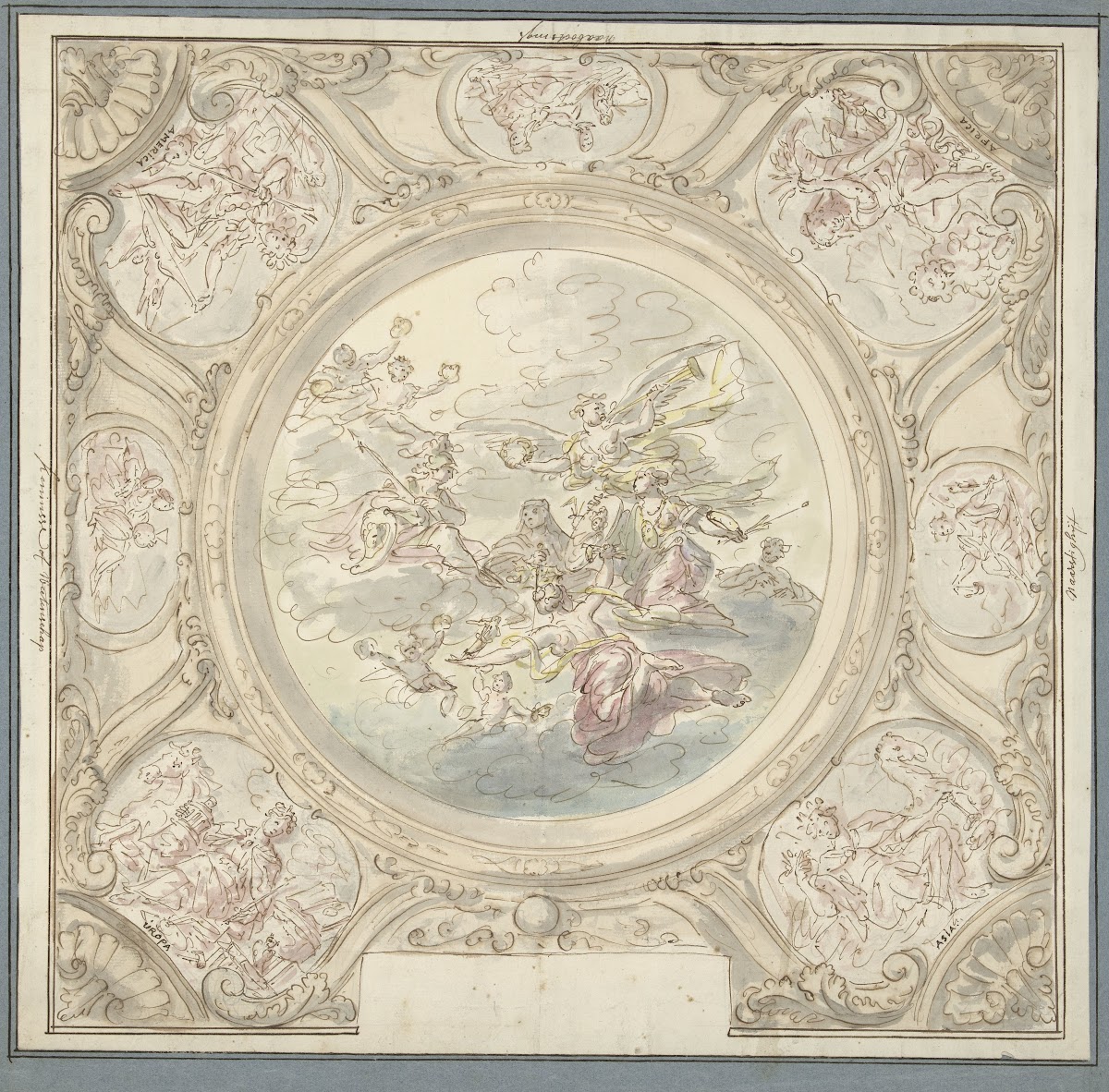 Ontwerp voor een plafondschildering met een allegorie met Minerva 1677   1755