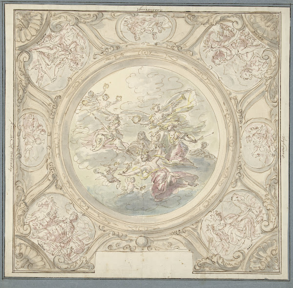 Ontwerp voor een plafondschildering met een allegorie met Minerva 1677   1755