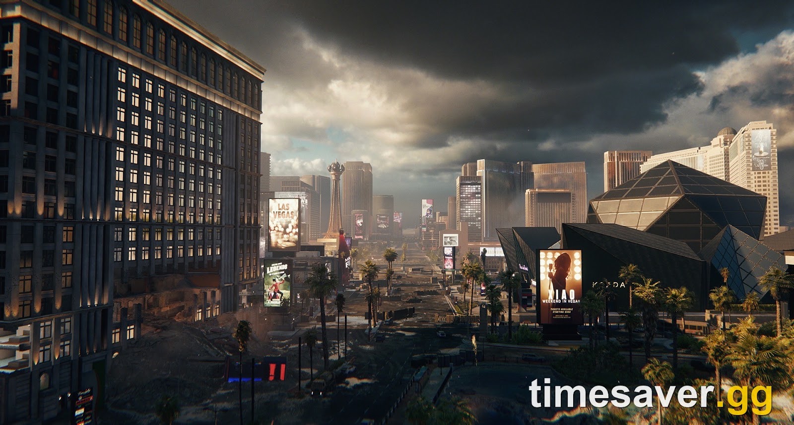 Battlefield 6 Season 5 Las Vegas Strip vista down a long, wrecked boulevard between casino towers, the kind of long sightline the Mk 24 is built for
