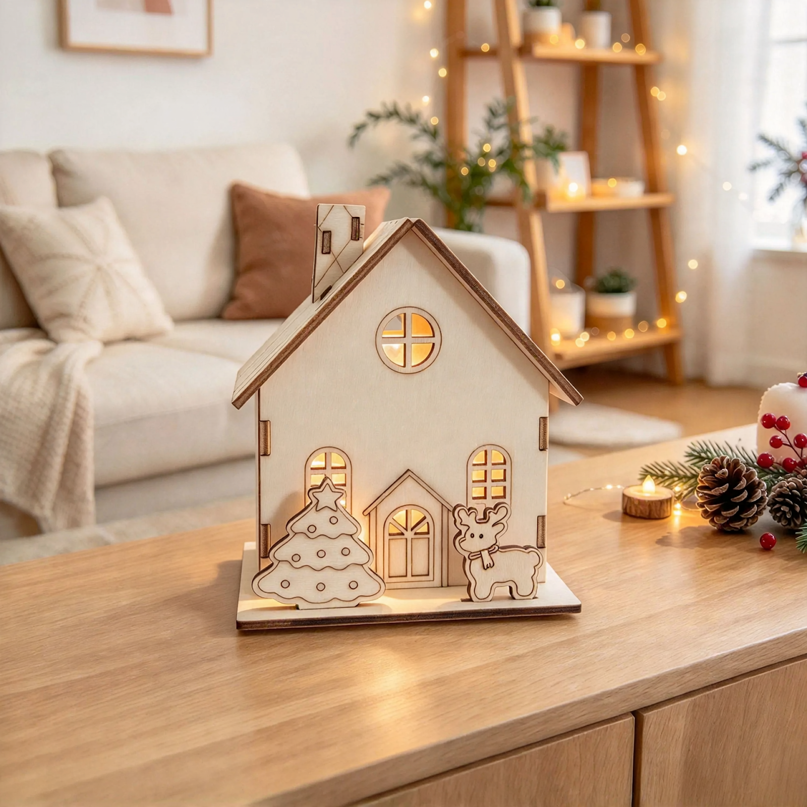 Illuminated Wooden Christmas House, DIY Kit