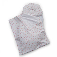 Набір в коляску Twins 100% бавовна (плед, подушка ортопедична, простирадло) Сердечка кораловий